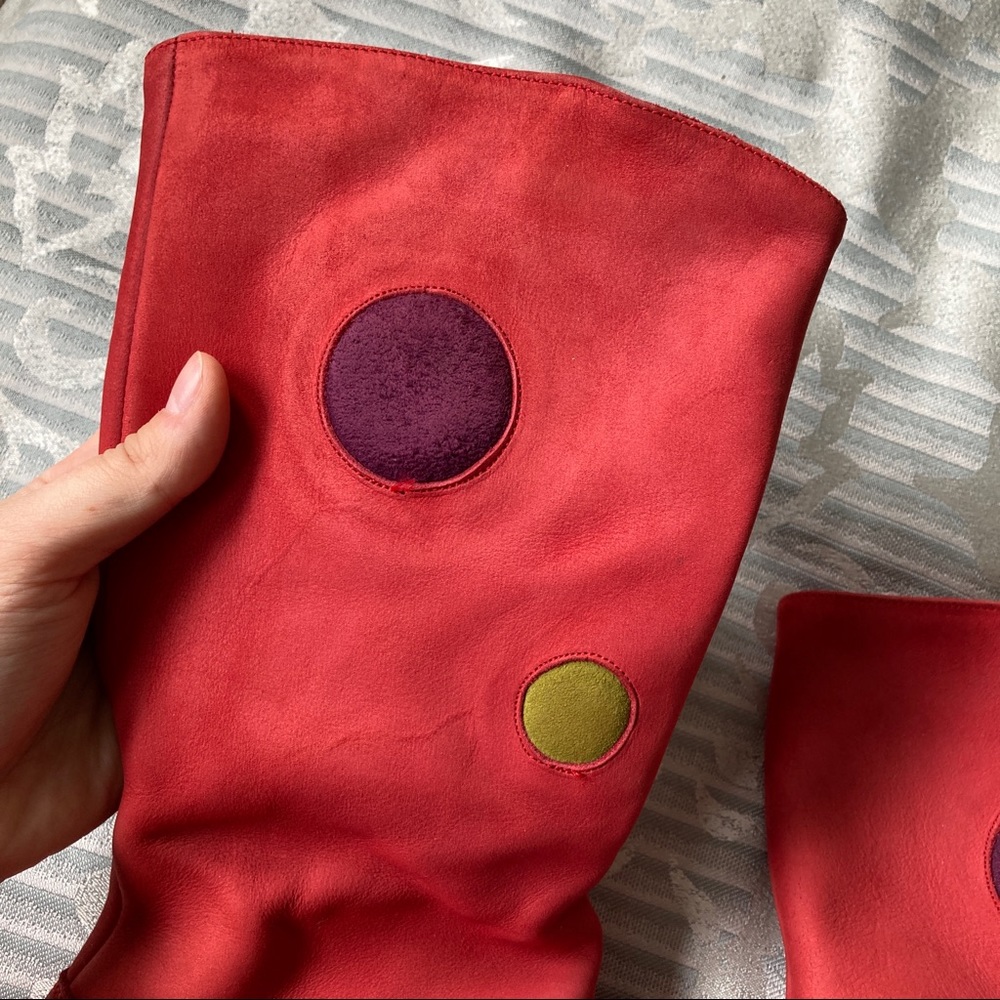 VTG 90s does 60s Red Leather Suede Gogo Boots with Bubble Design 🎨 - Picture 5 of 7